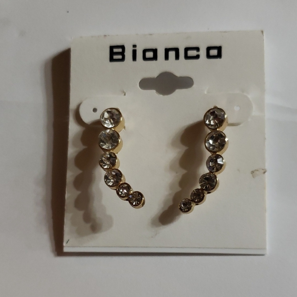 Bianca Gold Crystal Ear Climbers - Clear